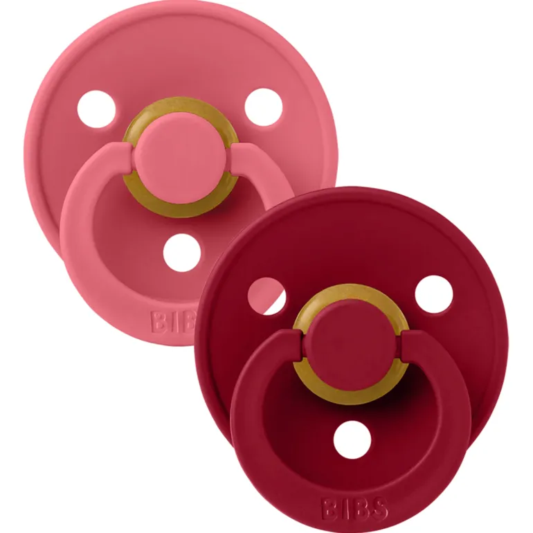BIBS USA- Natural Rubber Pacifier 2 Pack - Coral/Ruby