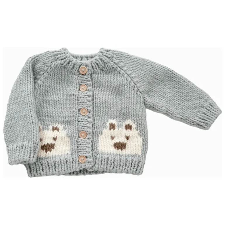 Blueberry Hill Bear Cardigan, Bowie Grey
