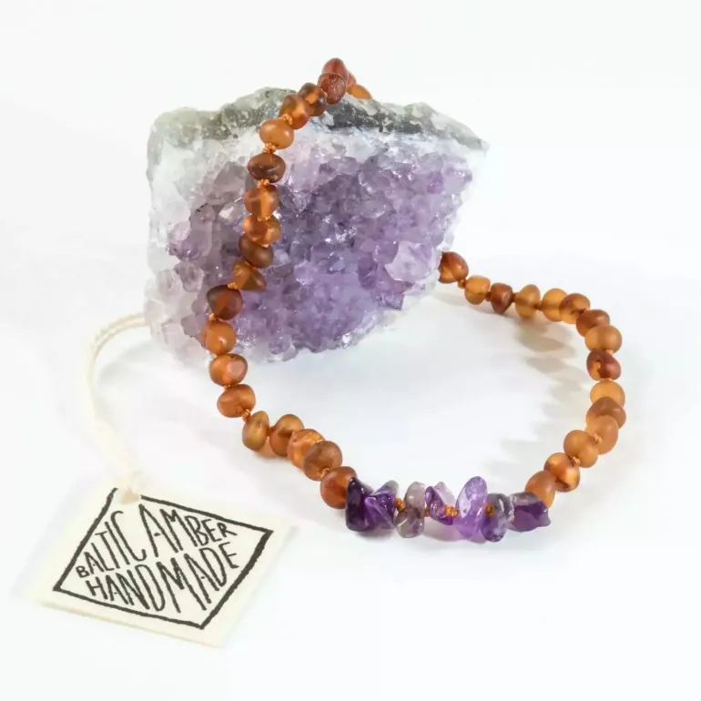 Canyonleaf Kids Raw Baltic Amber + Amethyst Necklace