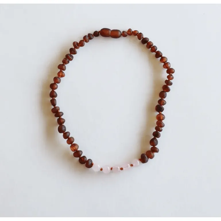 Canyonleaf Kids Raw Cognac Amber + Rose Quartz Necklace