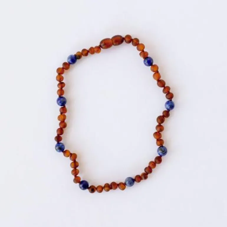 Canyonleaf Kids Raw Cognac Baltic Amber + Lapis Lazuli - Halo Necklace