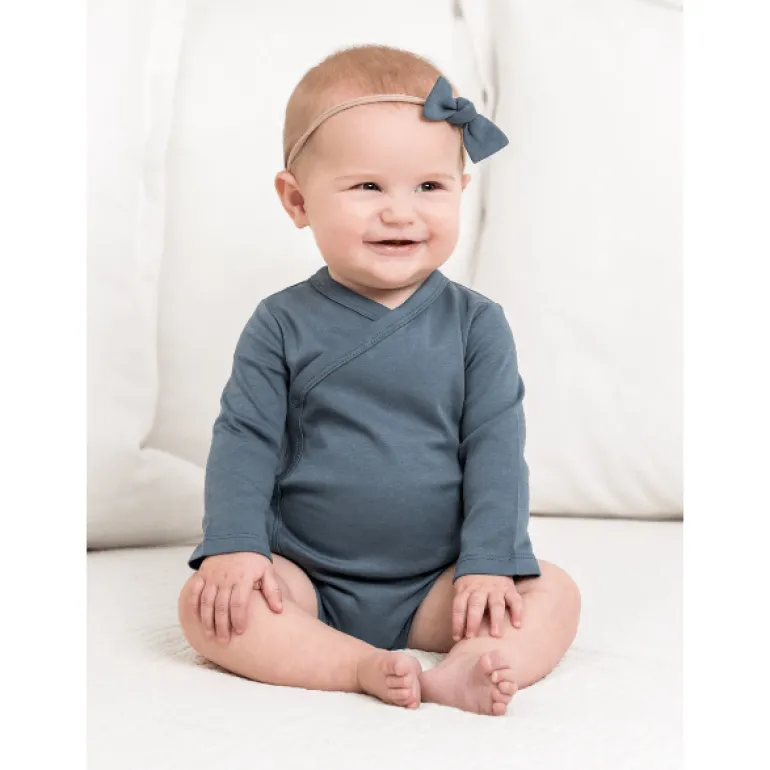 Colored Organics Long Sleeve Classic Kimono Bodysuit- Harbor