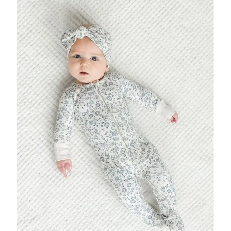 Colored Organics Peyton Footed Sleeper- Lena Floral / Mist