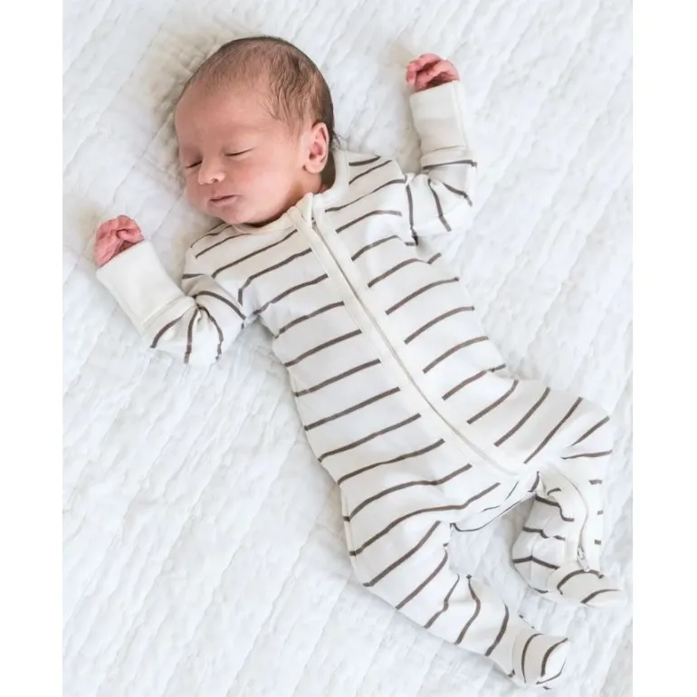 Colored Organics Peyton Footed Sleeper- Kade Stripe / Taupe