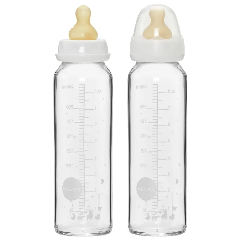 Hevea Standard Neck Glass Baby Bottles- 240ML/ 8oz, Two-Pack