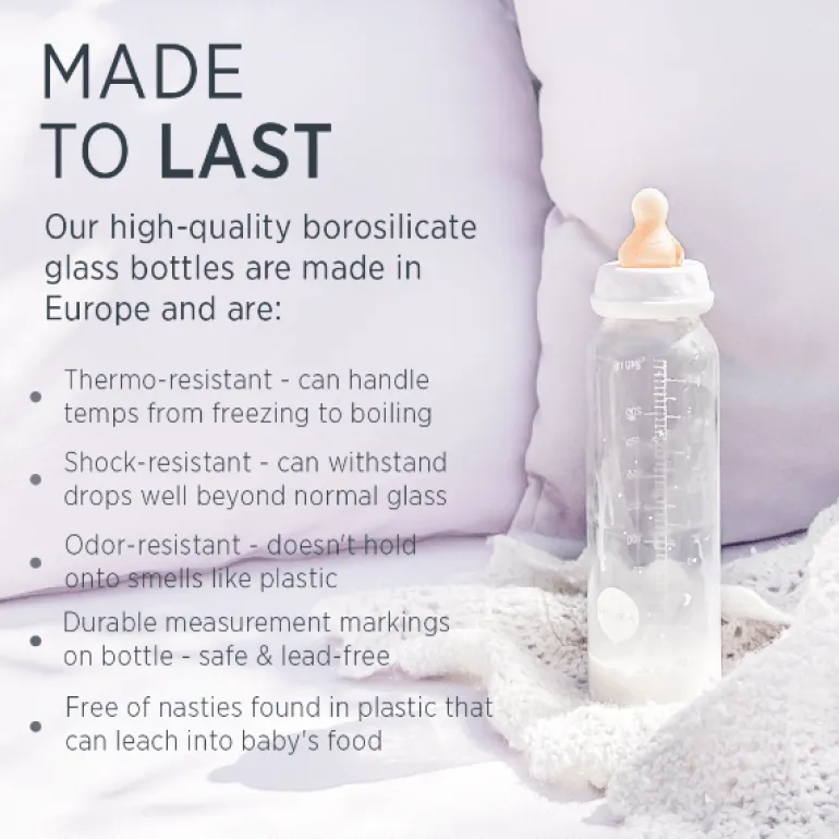 Hevea Standard Neck Glass Baby Bottles- 120ML/ 4oz, Single