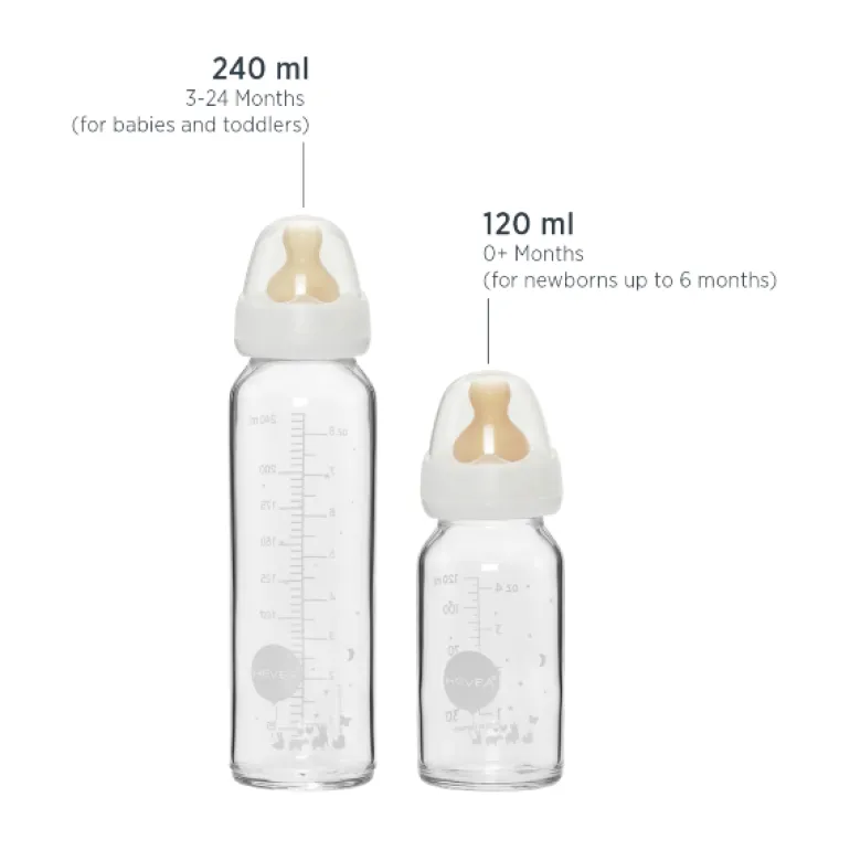 Hevea Standard Neck Glass Baby Bottles- 240ML/ 8oz, Single