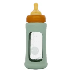 Hevea Wide Neck Baby Glass Bottle with Sleeve- 250ml/8.5oz, single