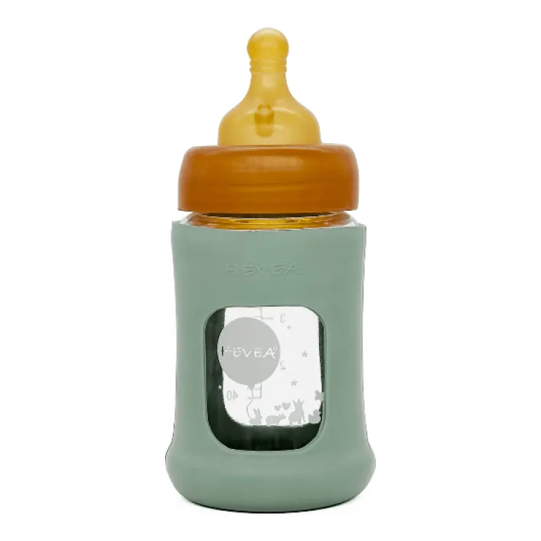 Hevea Wide Neck Baby Glass Bottle with Sleeve- 150ML/5OZ, single