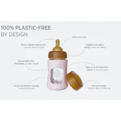 Hevea Wide Neck Baby Glass Bottle with Sleeve- 150ML/5OZ, single