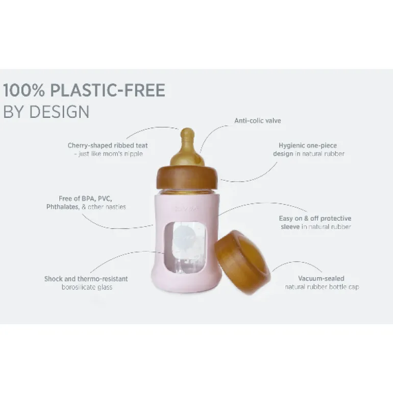 Hevea Wide Neck Baby Glass Bottle with Sleeve- 150ML/5OZ, single