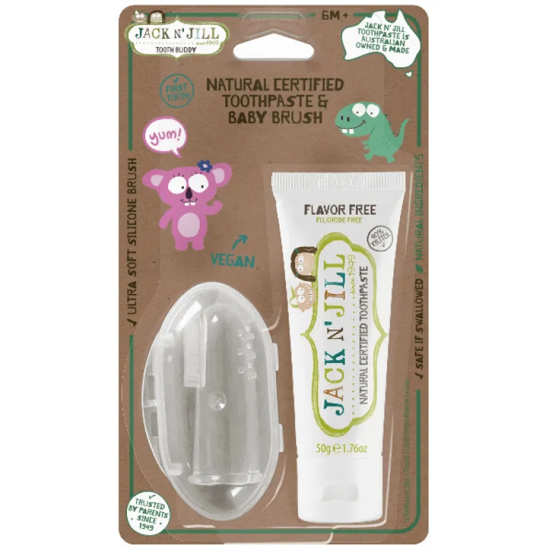 Jack N' Jill Natural Tooth Buddy Pack- FlavorFree + Finger Brush