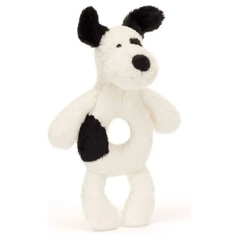 Jellycat Bashful Black & Cream Puppy Ring Rattle