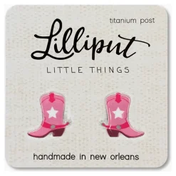 Lilliput Little Things Pink Cowgirl Boot Earrings