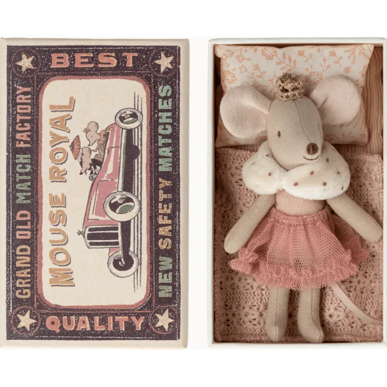 Maileg Princess Mouse, Little Sister in Matchbox- Pink