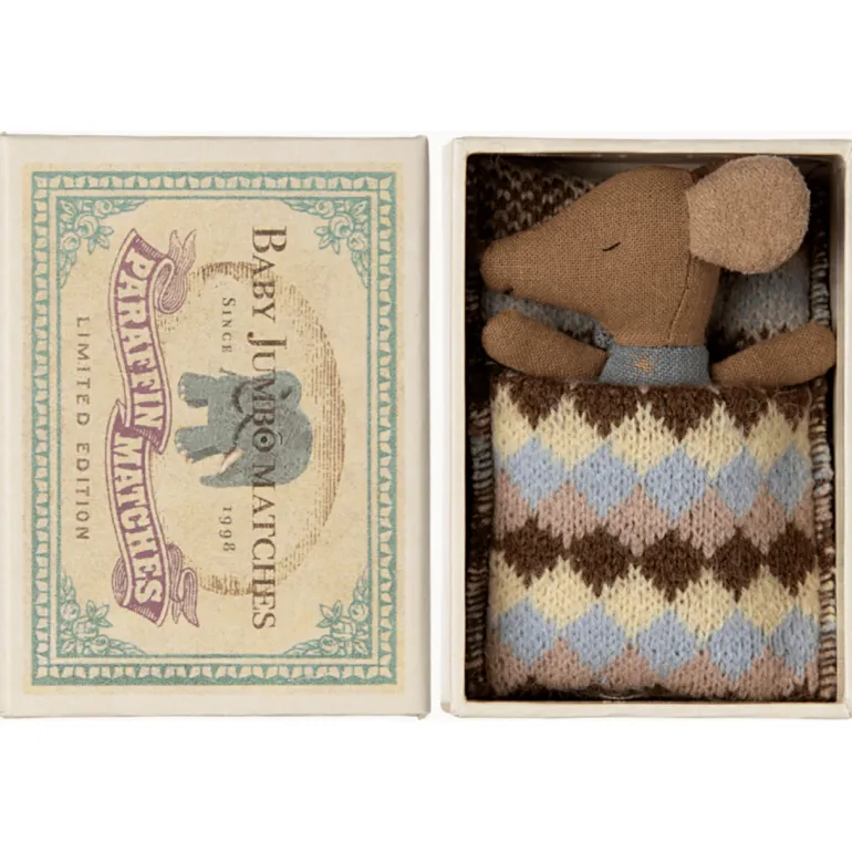Maileg Sleepy Wakey Baby Boy Mouse In Matchbox 2024-Blue