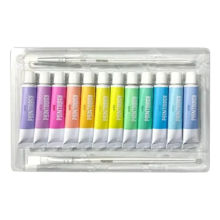 Ooly Paintology Acrylic Paints + 2 Brushes - Pastel Colors