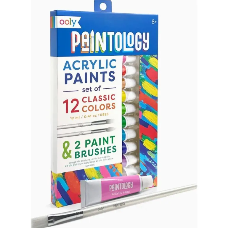 Ooly Paintology Acrylic Paints + 2 Brushes - Classic Colors