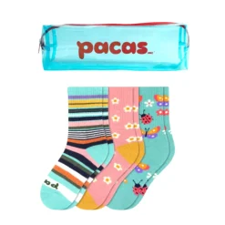 Pacas Kids' Crew Socks 3 Pack- Stripe/Daisies/Butterflies