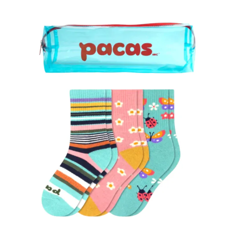 Pacas Kids' Crew Socks 3 Pack- Stripe/Daisies/Butterflies