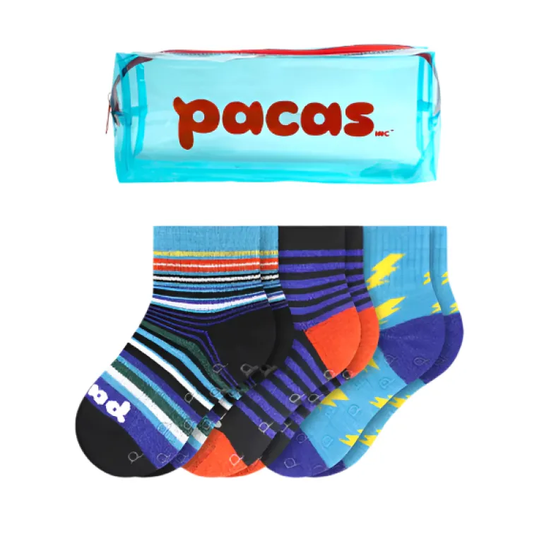 Pacas Toddler Gripper Socks 3 Pack- Bolts/ Stripes