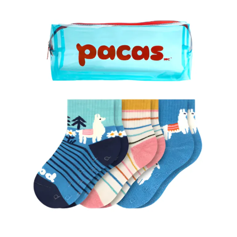 Pacas Toddler Gripper Socks 3 Pack- Alpaca/Stripe