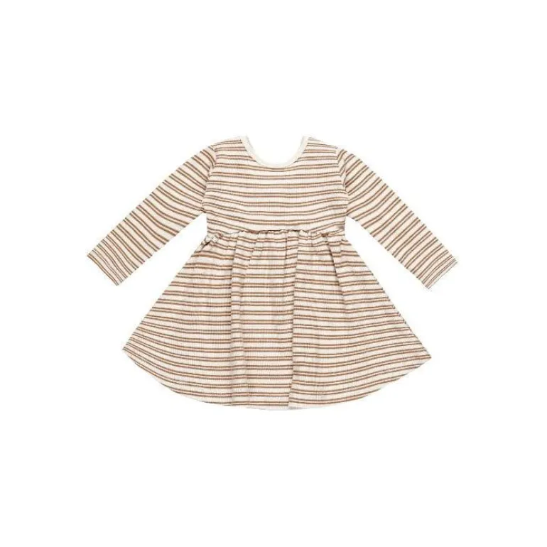 Quincy Mae Ribbed Long Sleeve Dress - Golden Stripe
