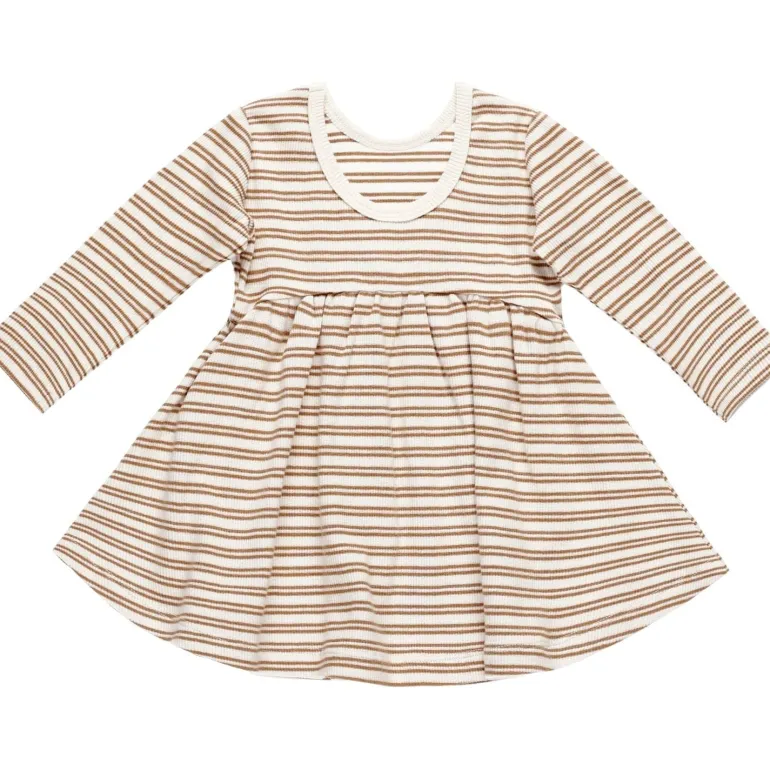 Quincy Mae Ribbed Long Sleeve Dress - Golden Stripe