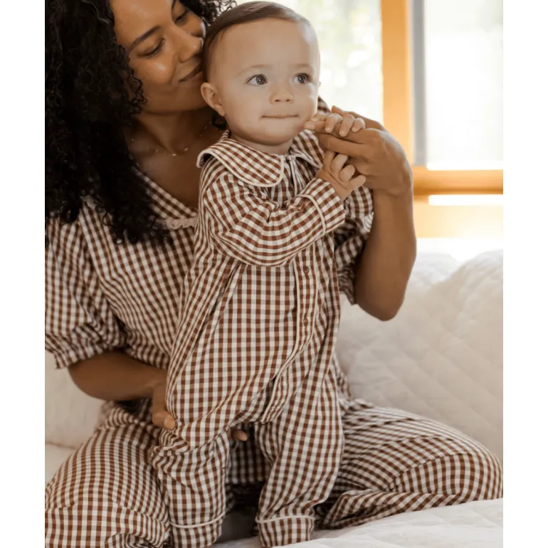 Rylee + Cru Baby Pajama Romper- Brick Gingham