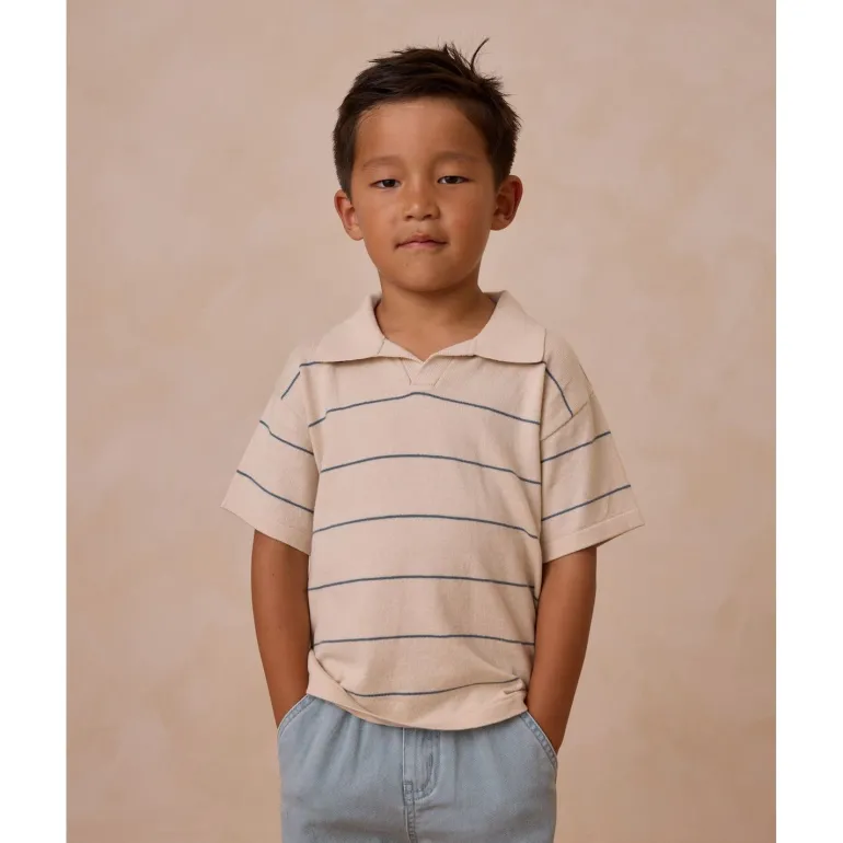Rylee + Cru Chandler Knit Polo - Blue Stripe