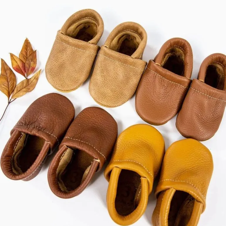 Starry Knight Warm Neutrals Loafer Leather Baby Booties - Sahara